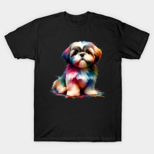 Charming Shih Tzu in Vibrant Splash Art Style T-Shirt